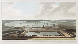 Een uitzicht op de East India Docks, 1808 door William Daniell